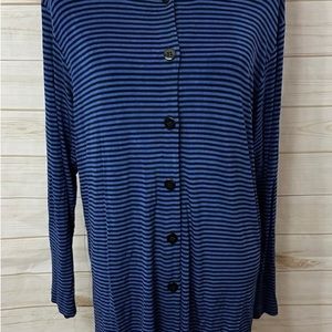 🫐Chicos Travelers Blue & Black Stripe Cardigan/Light Jacket. Sz 2, Large, 12/14